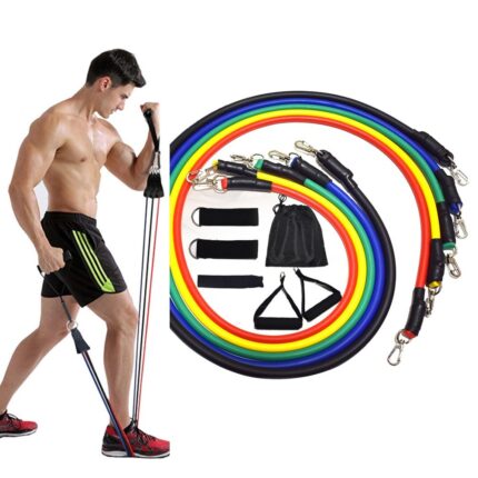 Resistance Band Set with Door Anchor, Ankle Strap, Exercise Chart, and Carrying Case
